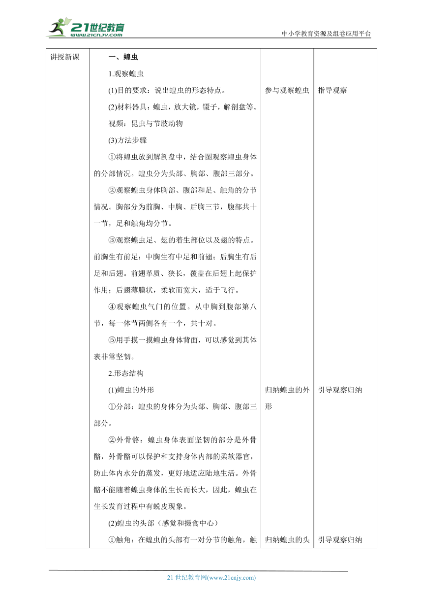 【核心素养目标】冀少版七年生物上册1.4.5节肢动物  教案