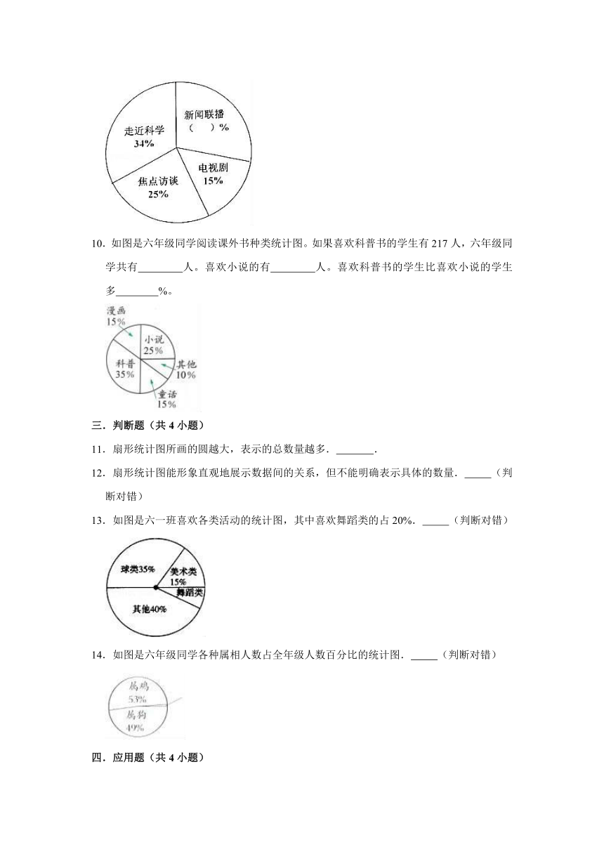 2021-2022学年北师大版六年级数学上册《5.1 扇形统计图》同步练习（有答案）