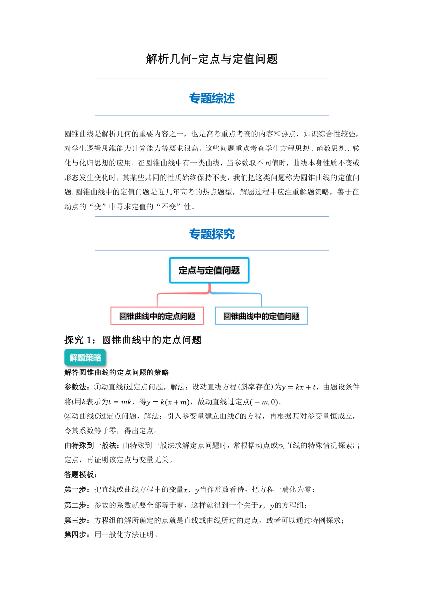 2022年高三数学二轮专题复习：定点与定值问题 讲义（Word版含解析）