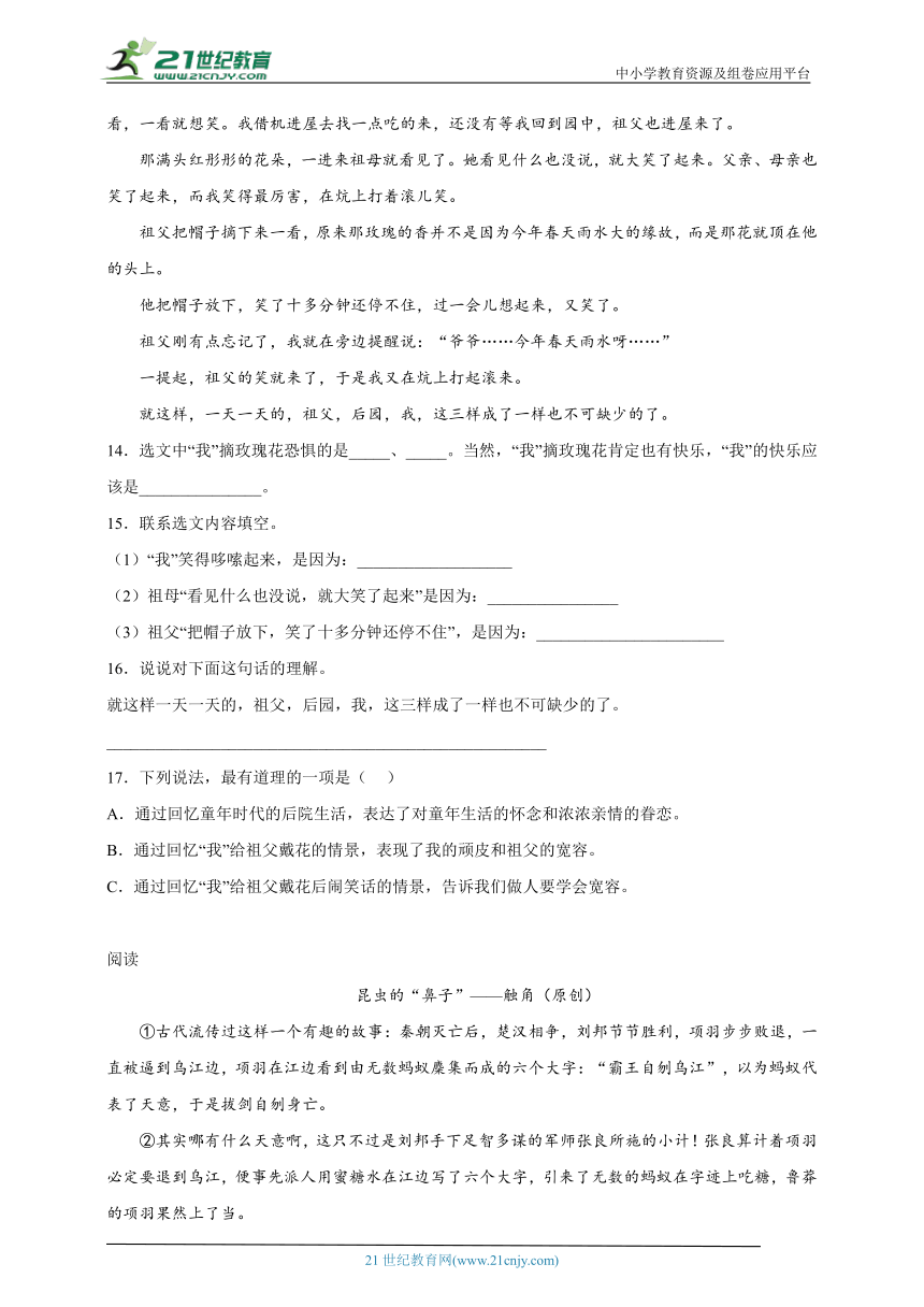 -部编版小学语文六年级下册小升初现代文阅读精选题（一）（含答案）