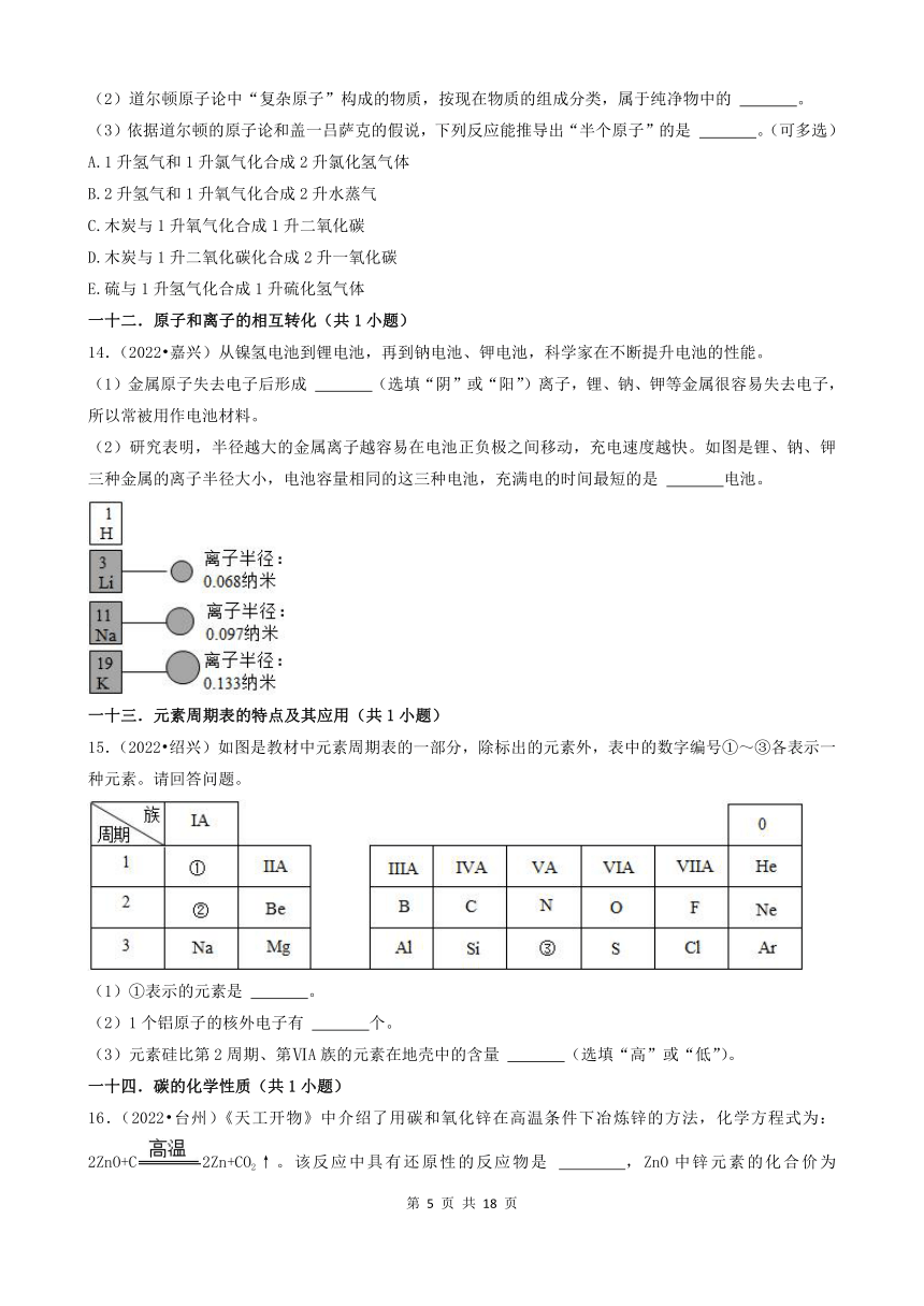 02填空题-浙江省2022年各市中考化学真题分题型分层汇编（共21题，含答案）