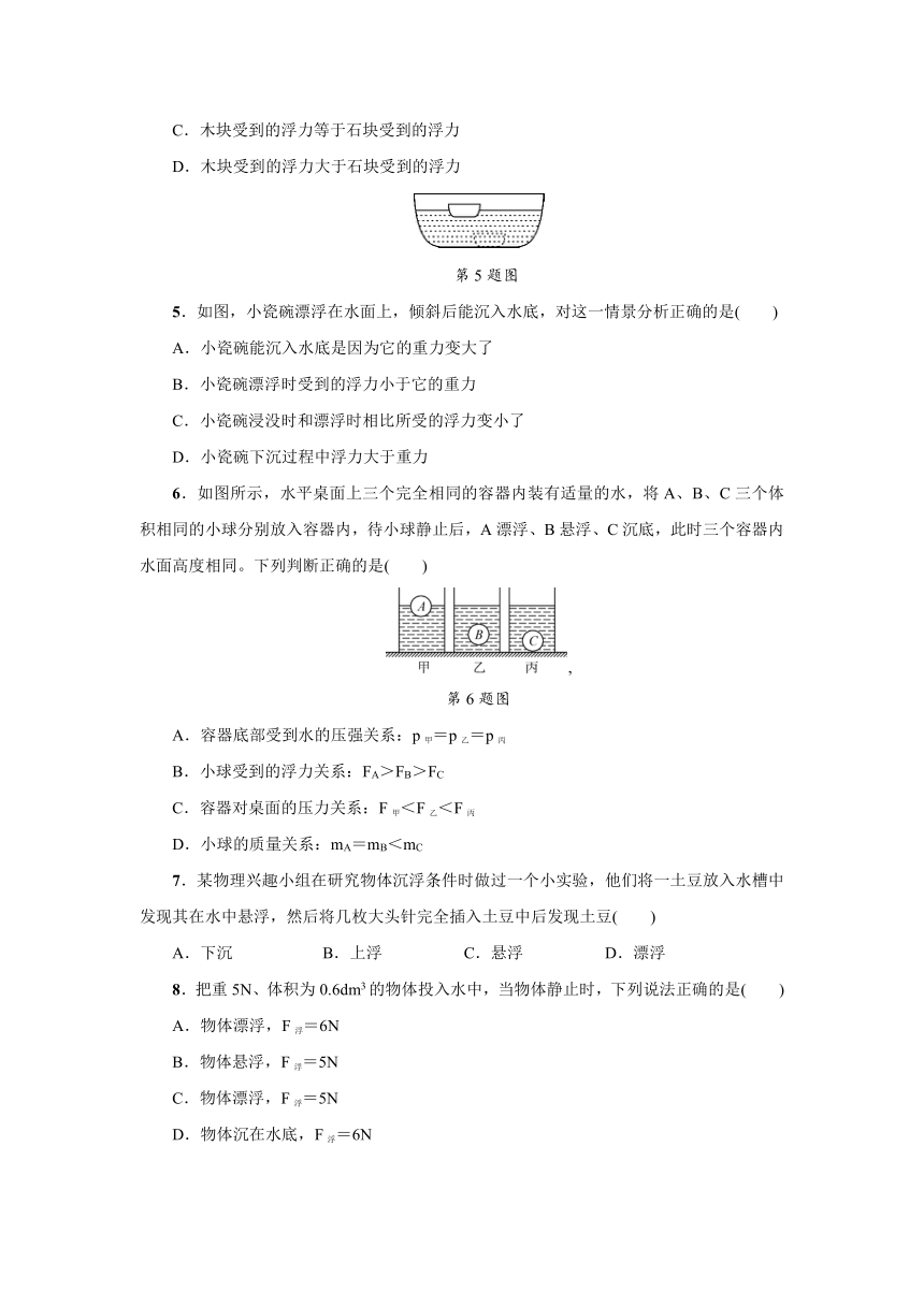 3.4物体浮沉条件及其应用 巩固训练（含答案）