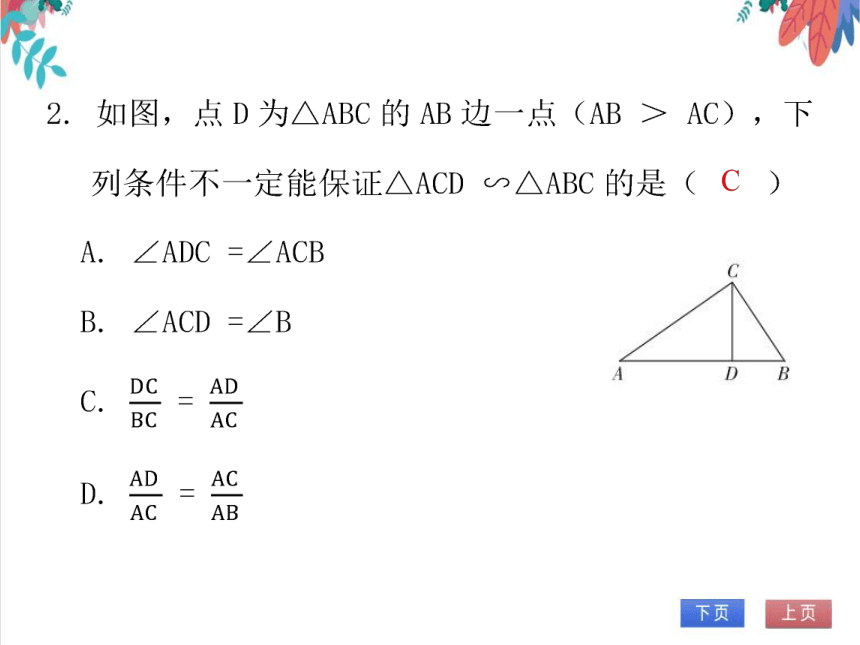 【北师大版】数学九年级（上）4.5 相似三角形判定定理的证明 习题课件