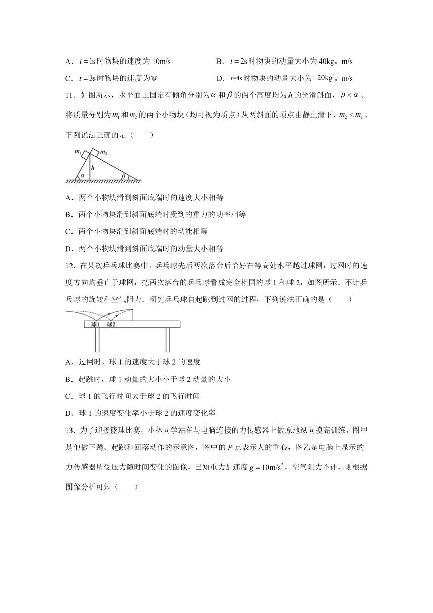 1.1动量 同步练习—2021-2022学年高二上学期物理人教版（2019）选择性必修第一册（word含答案）