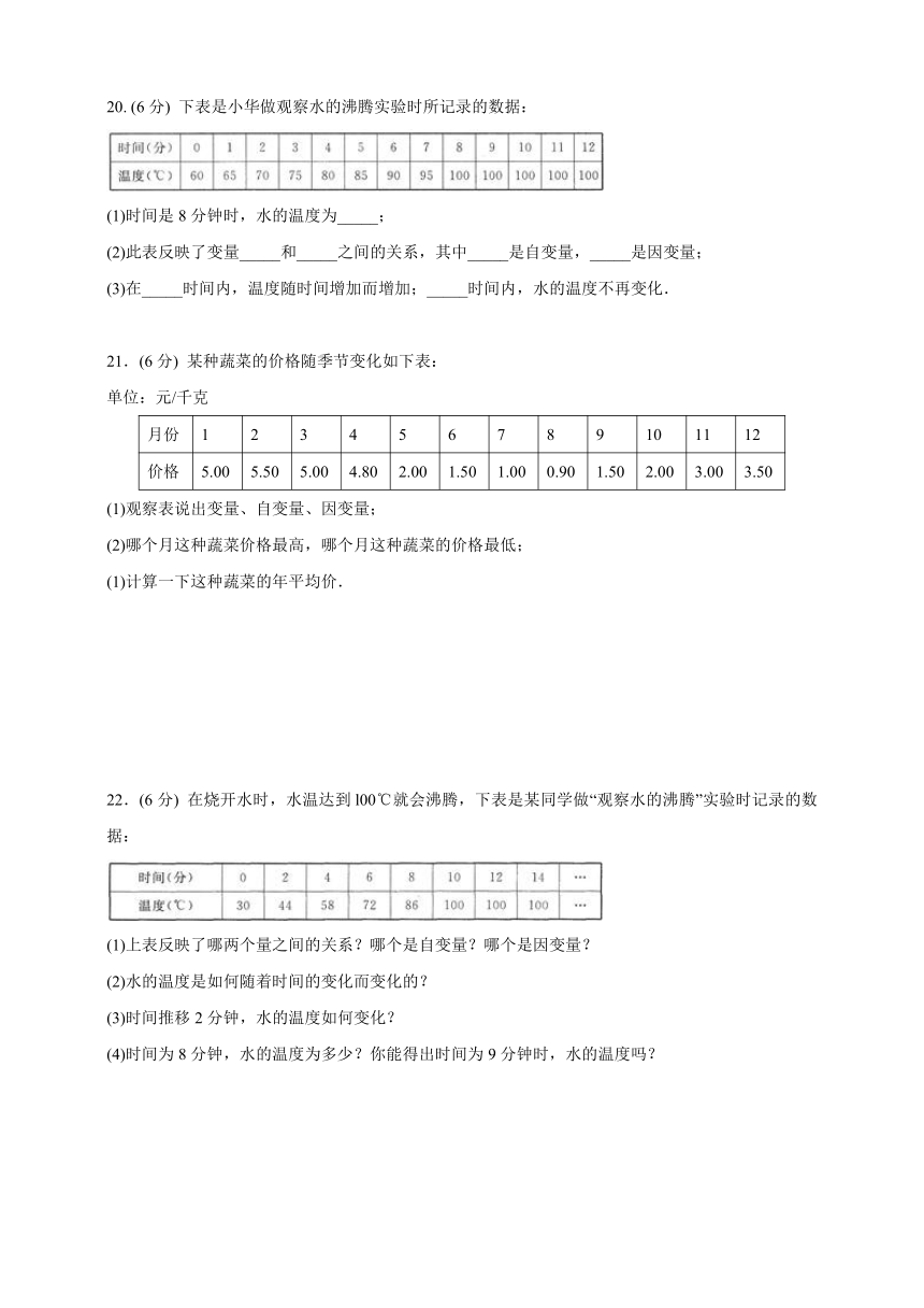 北师大版七年级数学下册    3.1  用表格表示的变量间关系   同步练习（Word版 含答案）