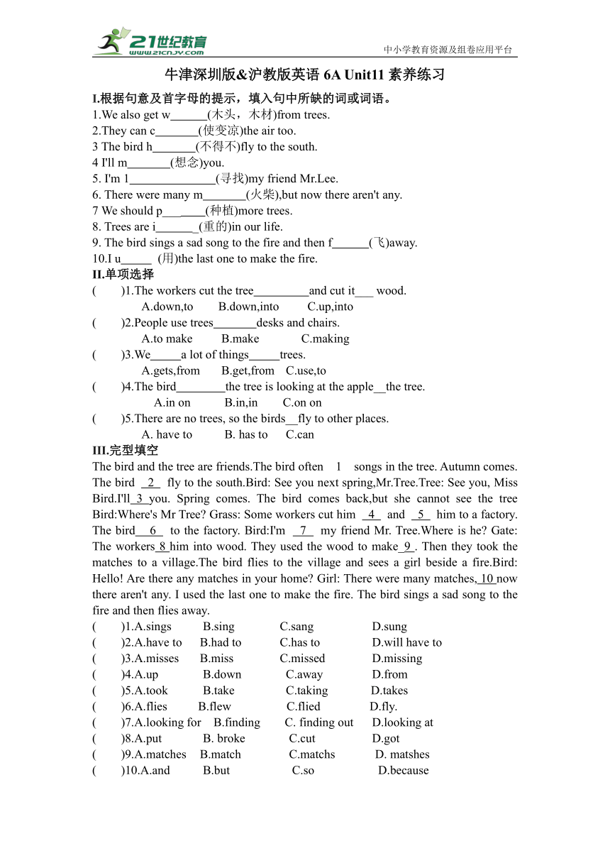 牛津沪教版（深圳版）英语六年级上册  Unit 11 期末复习 素养练习（含答案）