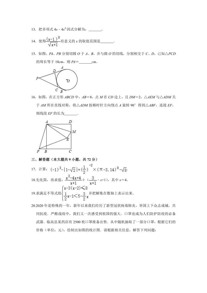 湖南省长沙市长郡教育集团2020-2021学年度九年级第一学期第一次月考数学试卷（word版含解析）