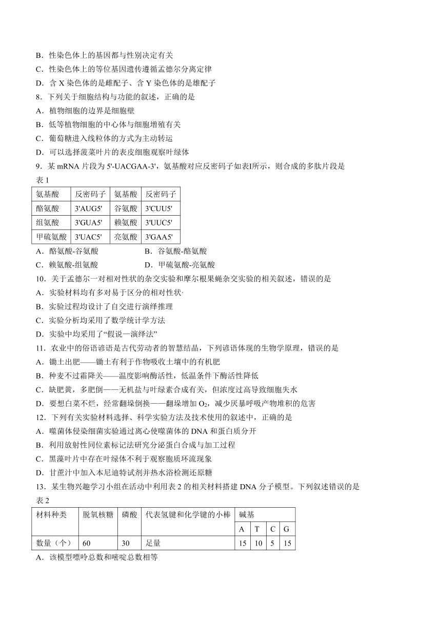 浙江省9+1高中联盟2022-2023学年高一下学期期中考试生物学试题（Word版含解析）