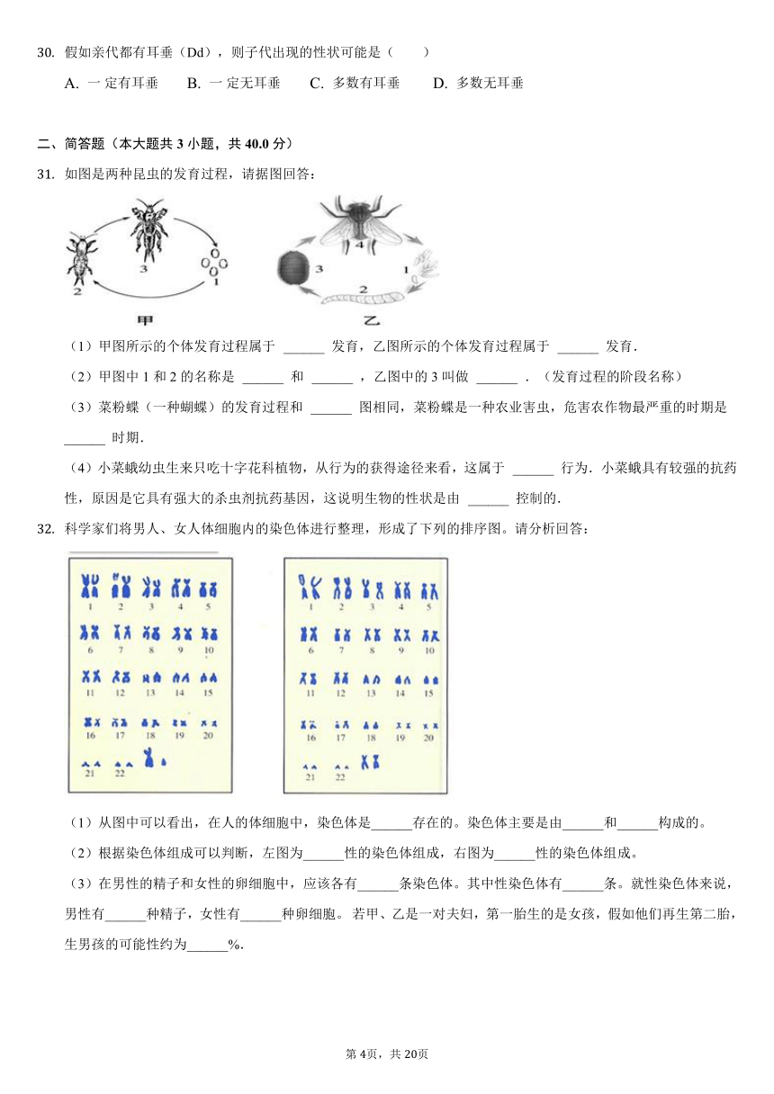 2020-2021学年四川省泸州市龙马潭区八年级（下）第二次月考生物试卷（word版，含解析）