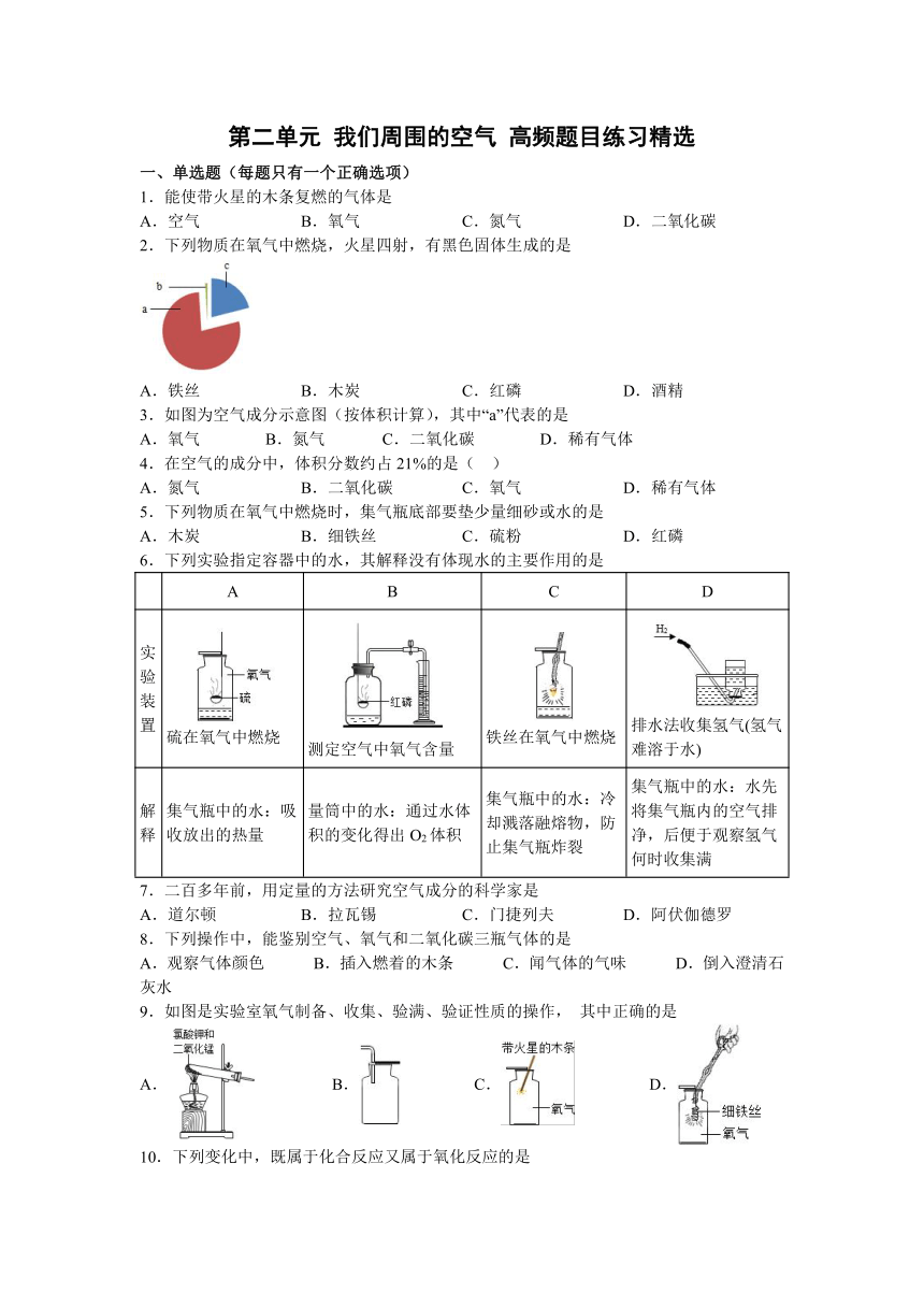 2022-2023学年人教版九年级化学上册  第二单元 我们周围的空气 高频题目练习精选(有答案)