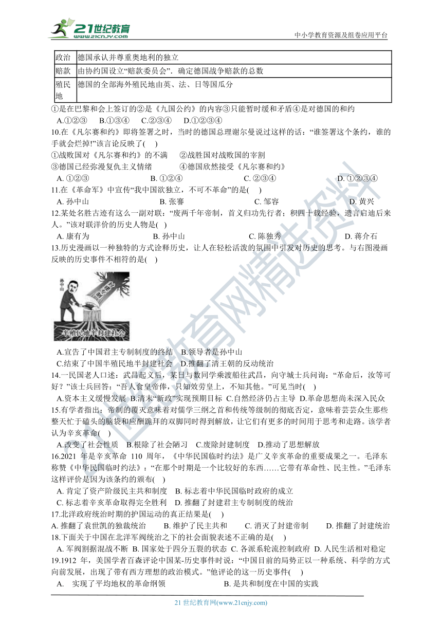 （优化检测系列）第一单元 20世纪初的世界与中国 单元检测卷B（含答案及解析）