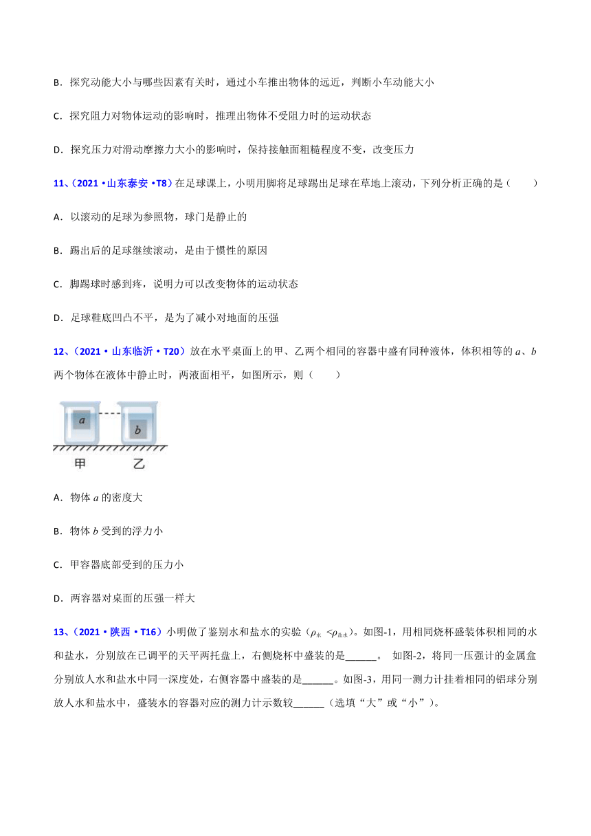 专题09 压强和浮力（一）-2021年全国中考物理真题全解全析汇编（第二期）（解析版)