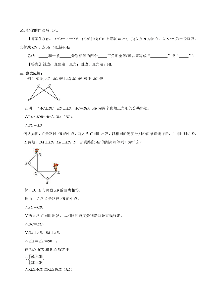 人教版数学八年级上册 12.2 三角形全等的判定 第4课时 HL 导学案（含答案）