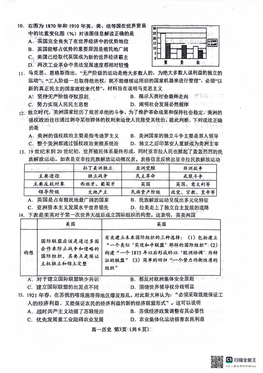 江苏省盐城市阜宁县2023-2024学年高一下学期期中考试历史试题（图片版，无答案）