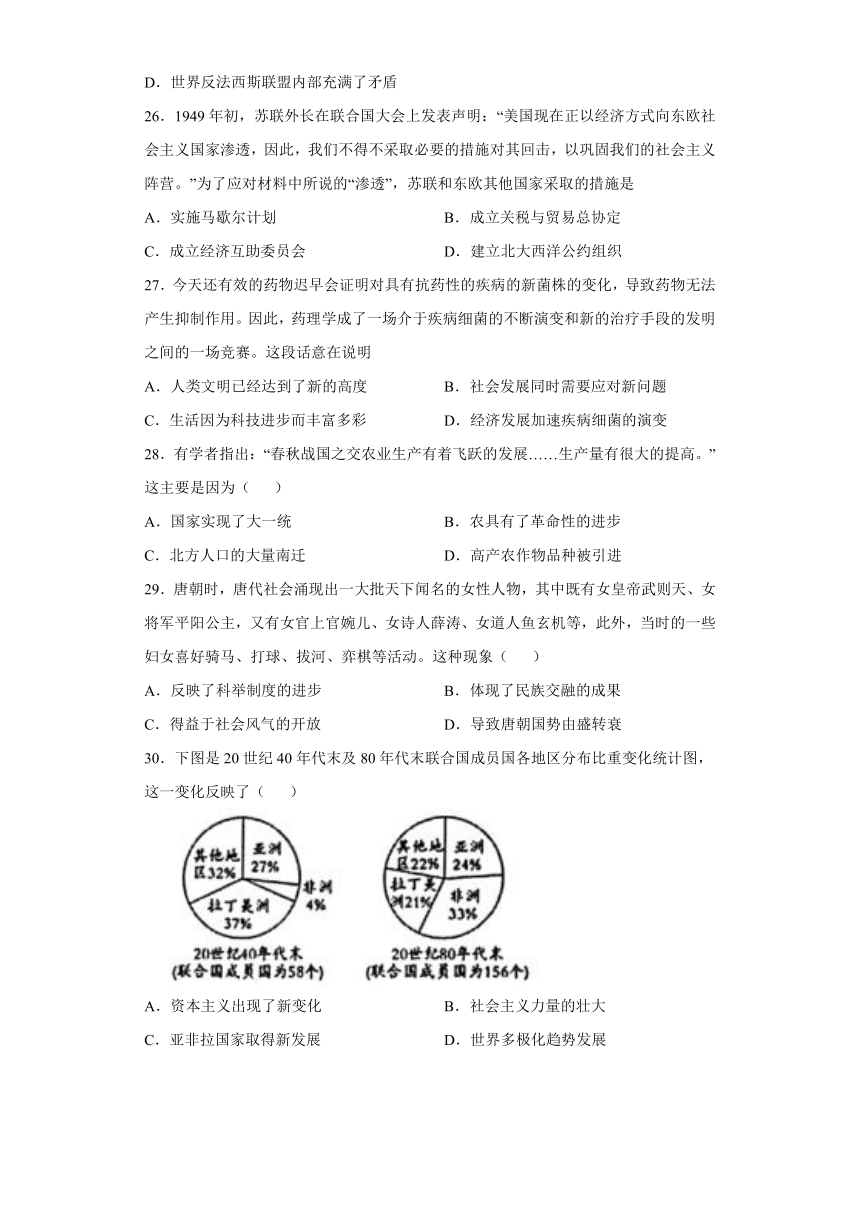 基础知识选择题考前押题 2022年内蒙古初中历史中考备考冲刺（含解析）