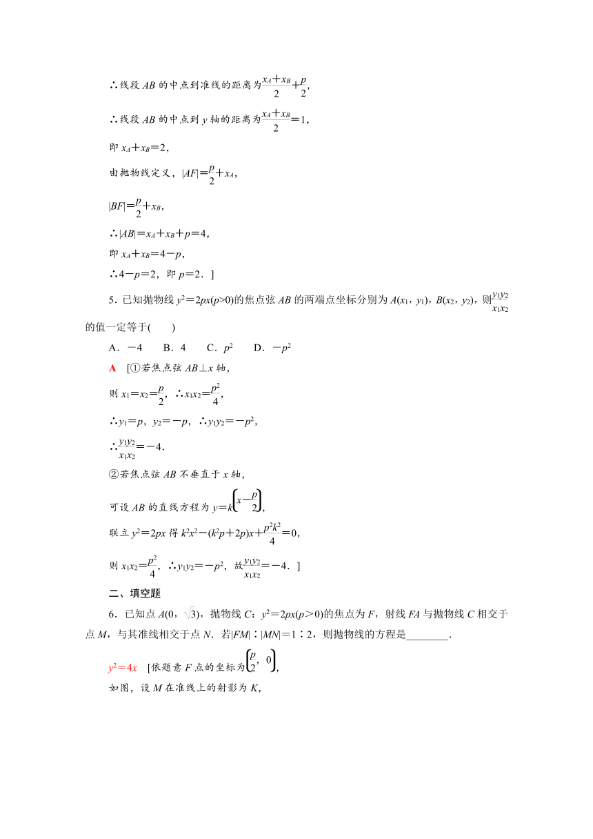 2021_2022学年新教材高中数学2.7.2抛物线的几何性质（Word含答案解析）