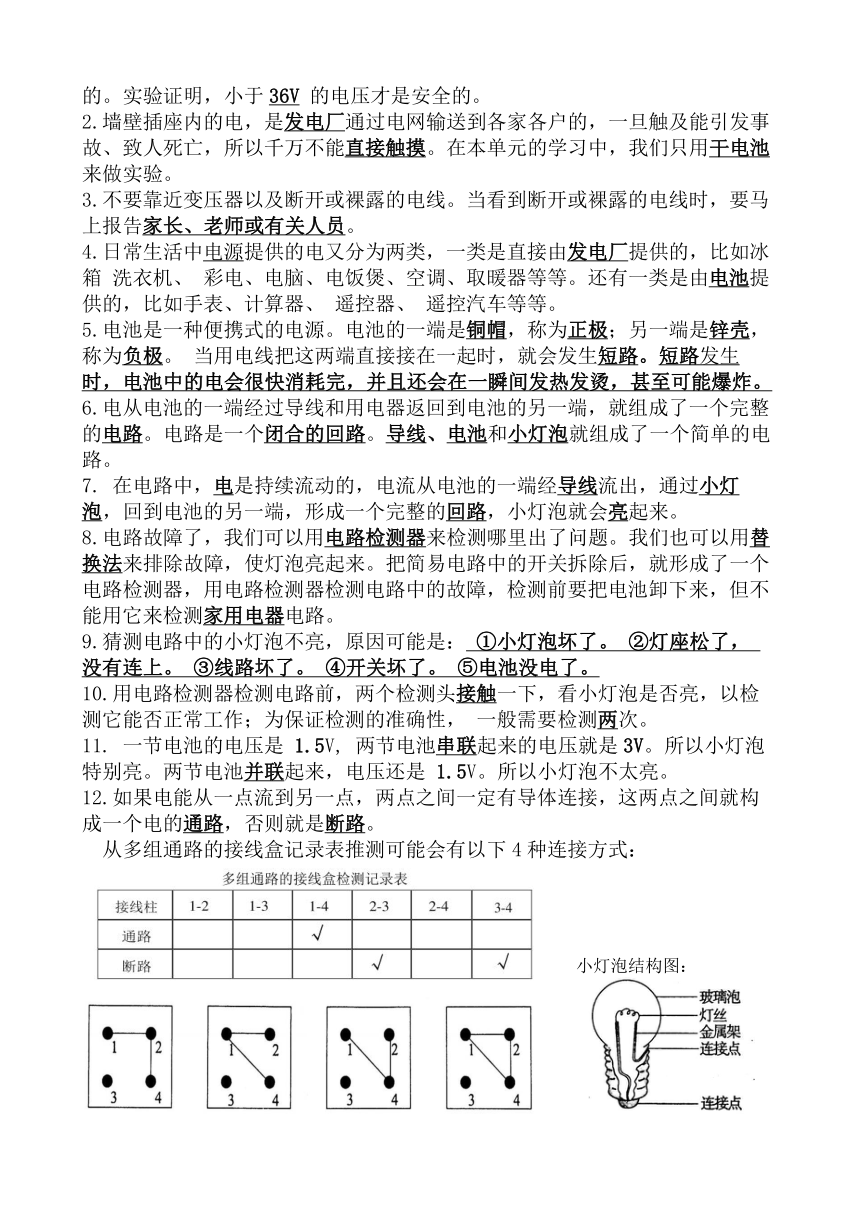 教科版（2017秋）四年级下册科学知识点复习