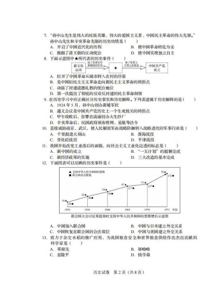 2022年辽宁省盘锦市中考历史试题（图片版，含答案）