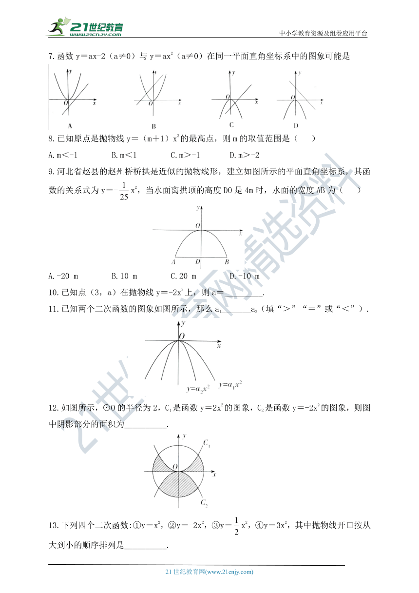 3.3 二次函数y=ax2的图象和性质同步练习（含答案）