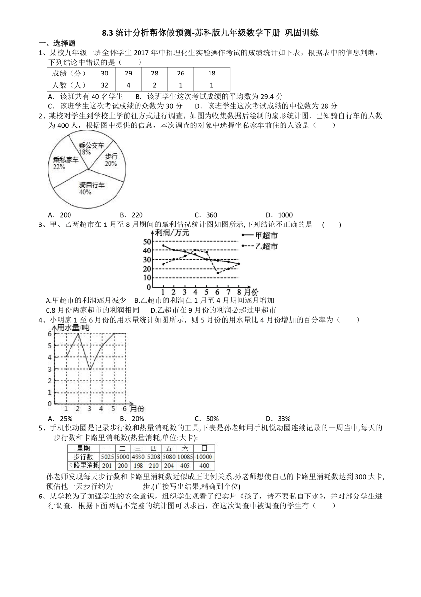 8.3统计分析帮你做预测-苏科版九年级数学下册巩固训练（含答案）