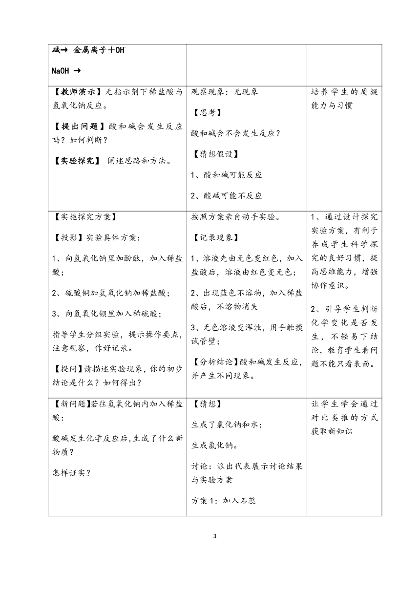 课题2 酸和碱的中和反应 教案(表格式)