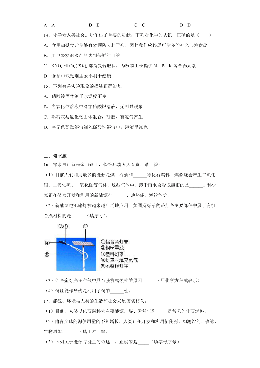 2020-2021学年九年级化学鲁教版下册第十一单元《化学与社会发展》测试题（含答案）