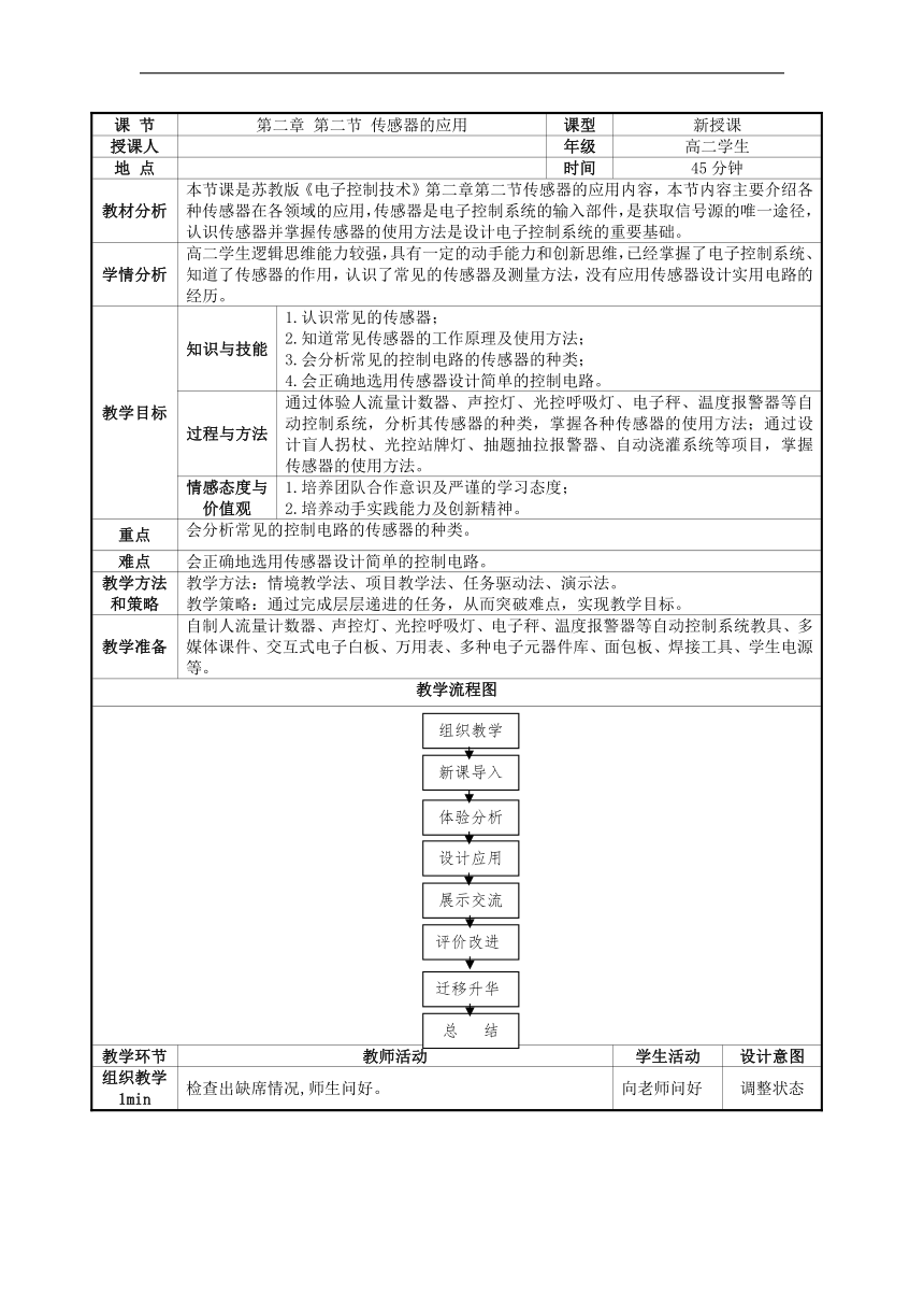 2.2 传感器的应用 教案-2022-2023学年高中通用技术苏教版选修1