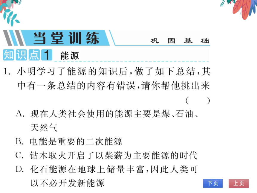 【人教版】物理九年级全册 22.1-22.2 能源 核能  习题课件