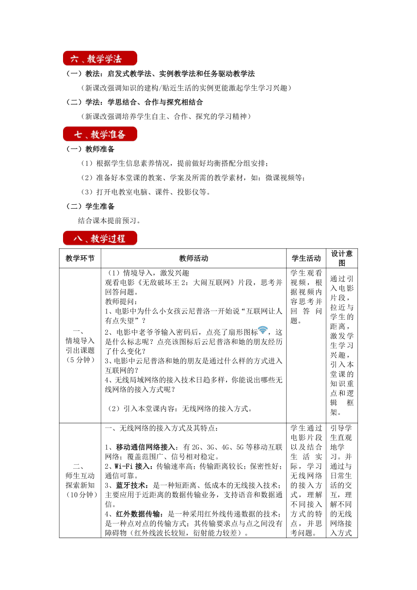 3.3 组建小型无线网络 教学设计 2021—-2022学年粤教版（2019）高中信息技术必修2