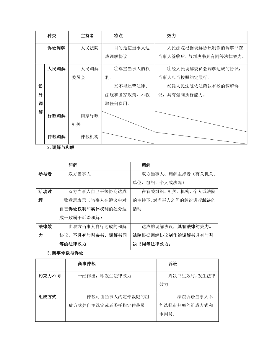 9.1 认识调解与仲裁 学案（含答案）-2022-2023学年高中政治统编版选择性必修二法律与生活