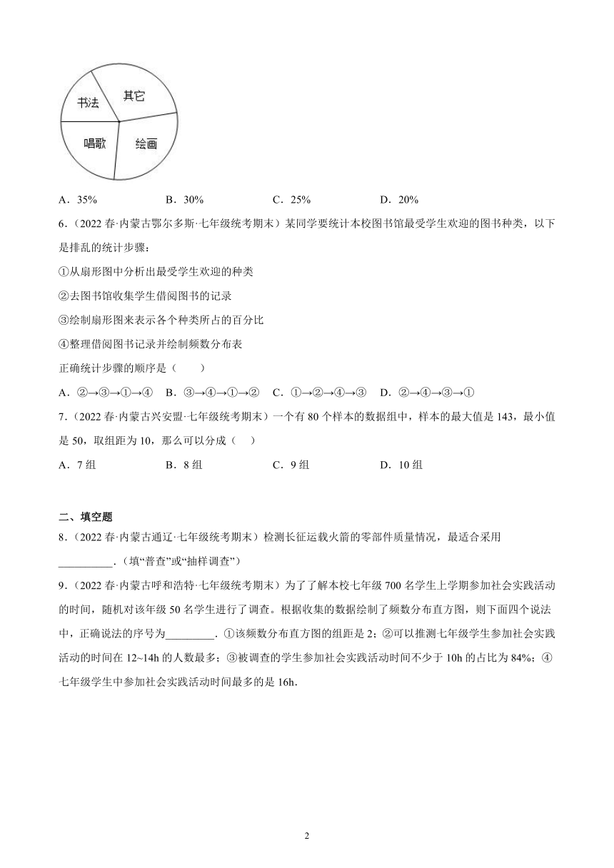 第十章：数据的收集、整理与描述练习题2021-2022学年内蒙古各地七年级下学期人教版数学期末试题选编   含答案