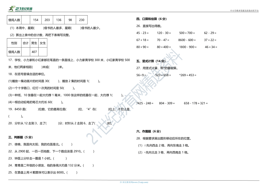 苏教版小学数学二年级下册期末综合检测卷（二）（含答案）