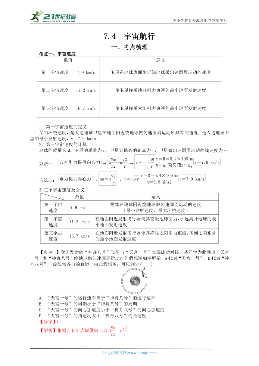 7.4宇宙航行 学案（含答案解析）