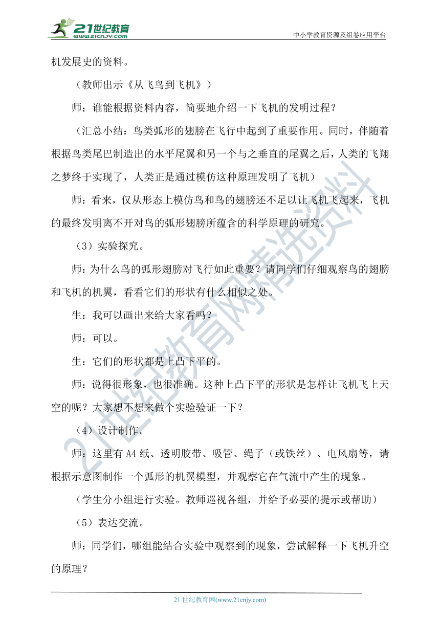 新大象版科学五年级下册5.2《鸟和飞机》教案