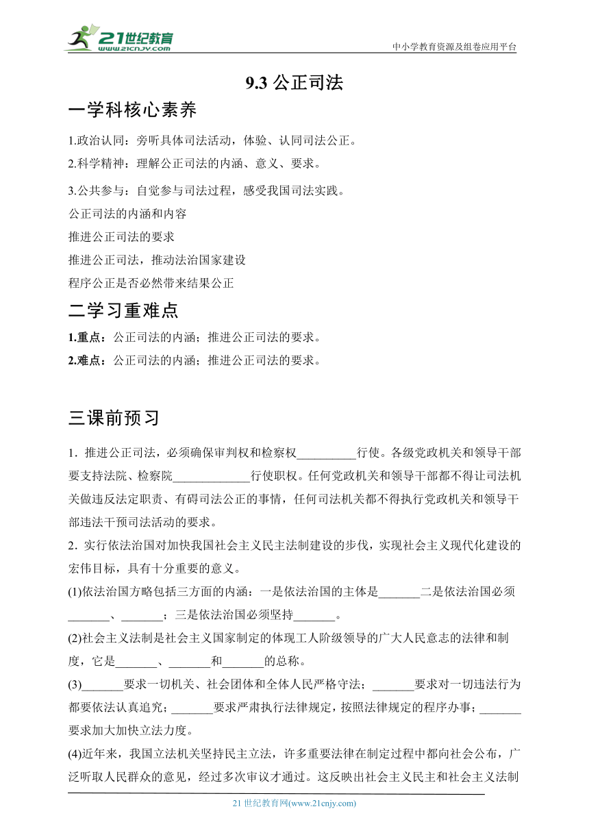 【核心素养目标】9.3公正司法  学案