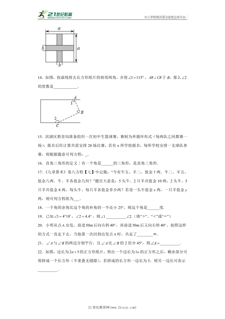 真题演练：填空题 七年级数学下册期末专题复习训练 青岛版（含解析）