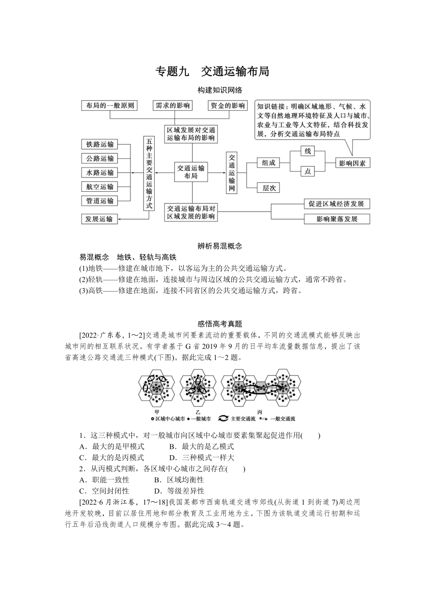 2023届高三地理二轮专题复习学案 专题九 交通运输布局
