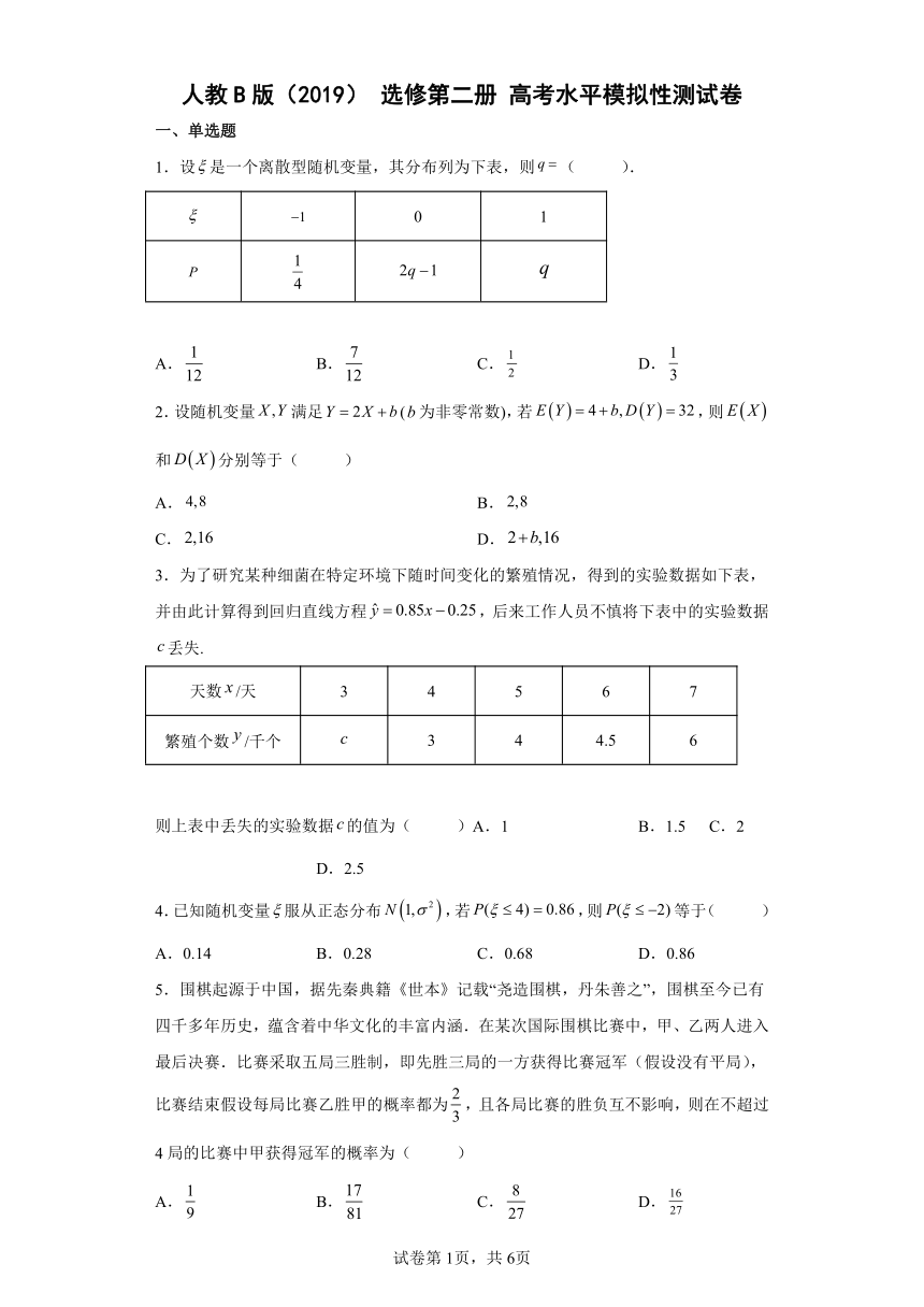 高中数学人教B版（2019）选修第二册高考水平模拟性测试1（Word含解析）