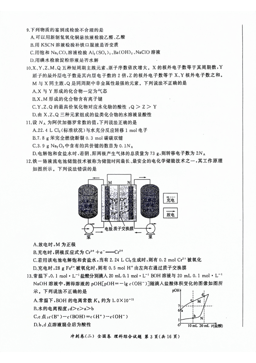 2024届陕西省安康高新中学，安中高新分校高三下学期模拟考试理综试题（扫描版无答案）