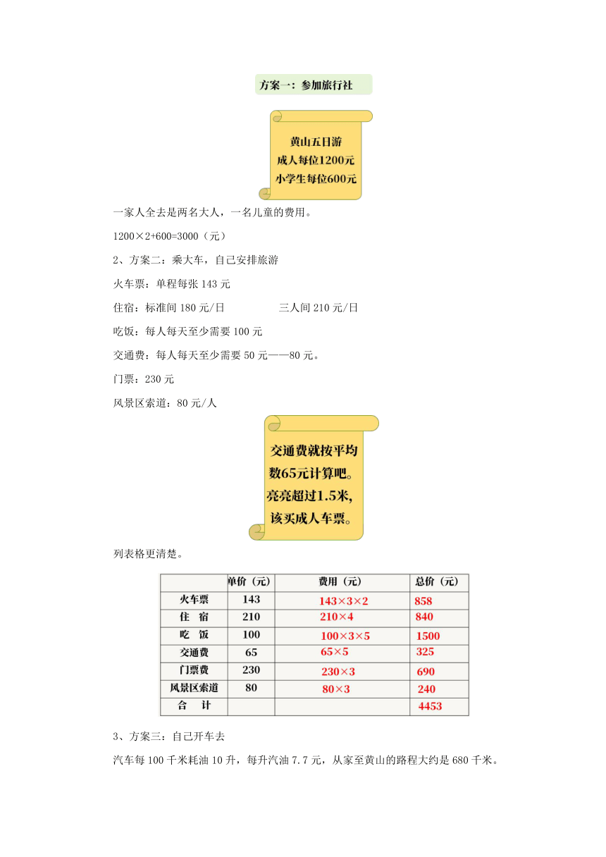 旅游方案预习案2-2022-2023学年五年级数学上册-冀教版