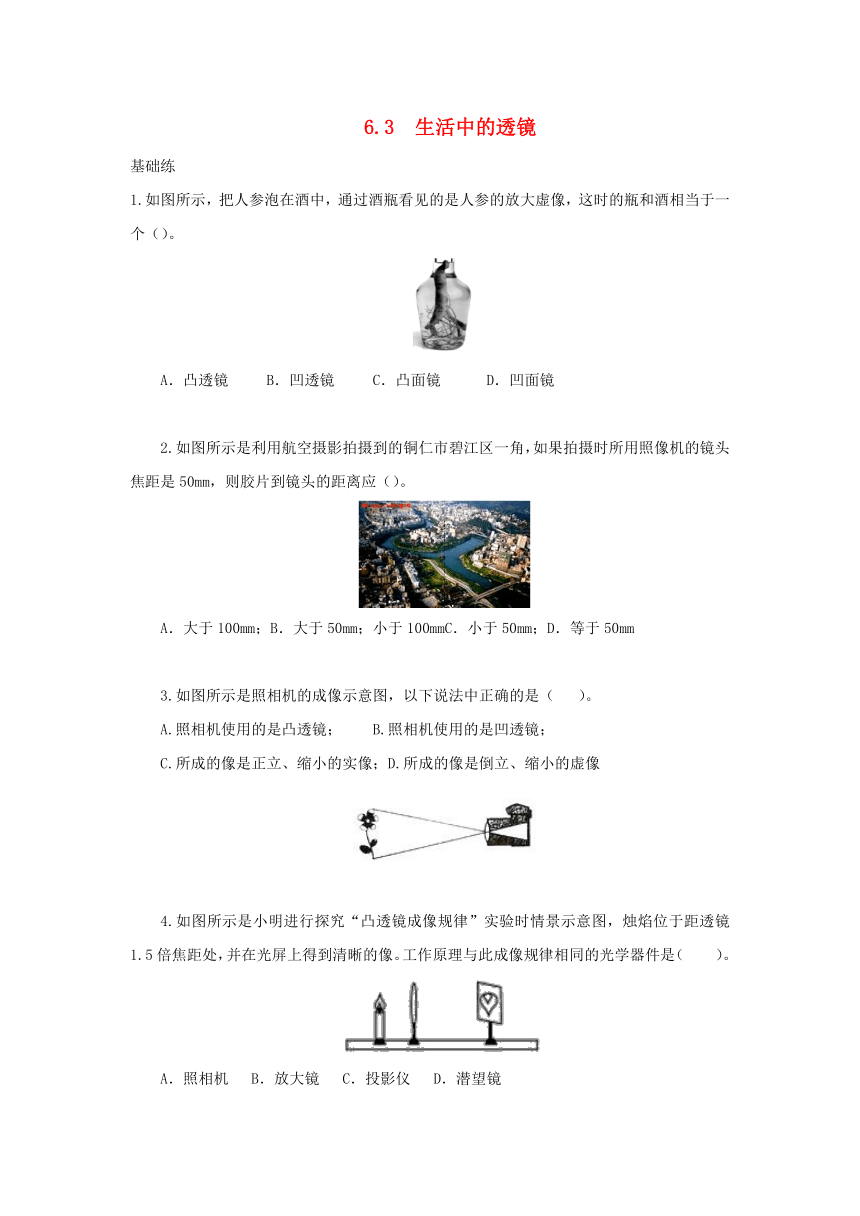 （北师大版）八年级物理下册6.3生活中的透镜练习（Word版，含解析）