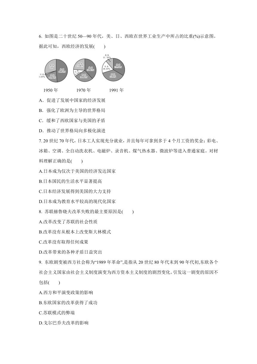 第五单元 二战后的世界变化  同步单元练习-2020-2021学年浙江省人教版（新课程标准）九年级 历史与社会下册 （含答案）