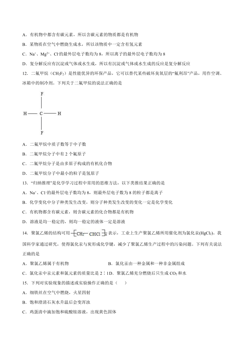 10.1食物中的有机物课后练习—2021_2022学年九年级化学鲁教版下册（word版 含解析）