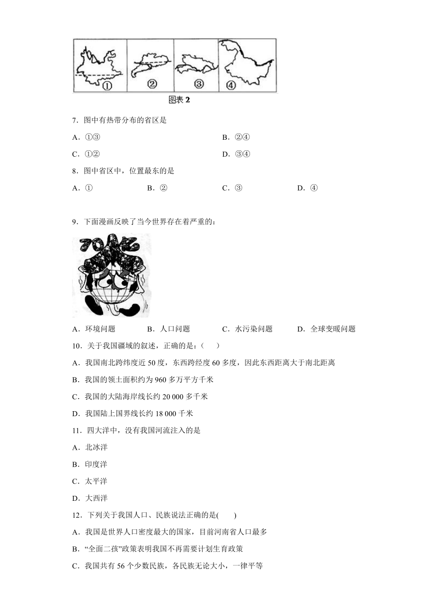 4.1国土与人民 同步练习（含答案）浙江省人教版人文地理七年级下册