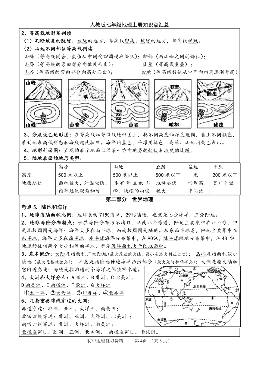 人教版地理七年级上册知识点汇总（图解版）