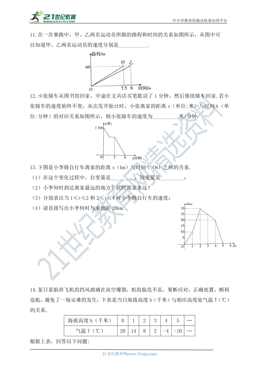 9.3 用图象表示变量之间的关系同步练习（含答案 ）