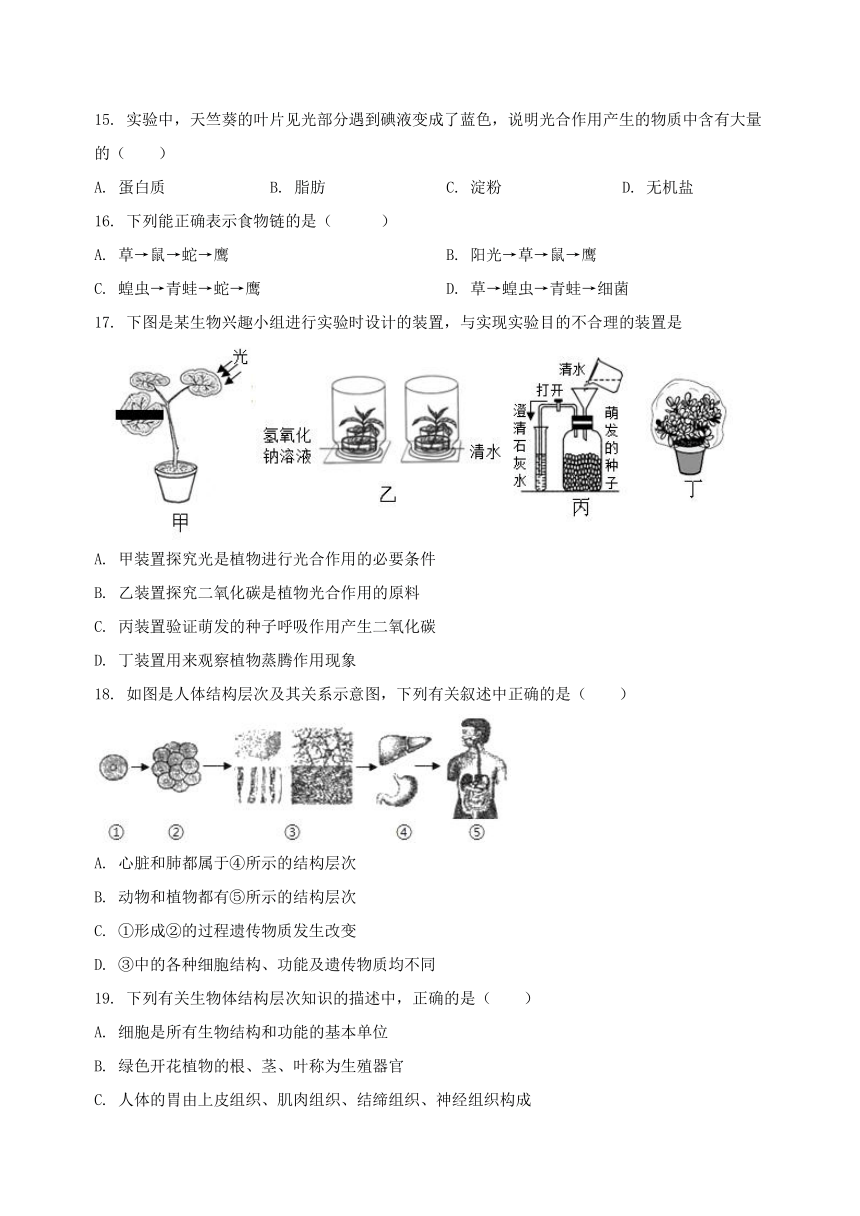 山西省朔州市平鲁区2022-2023学年七年级（上）生物期末模拟测试（含解析）