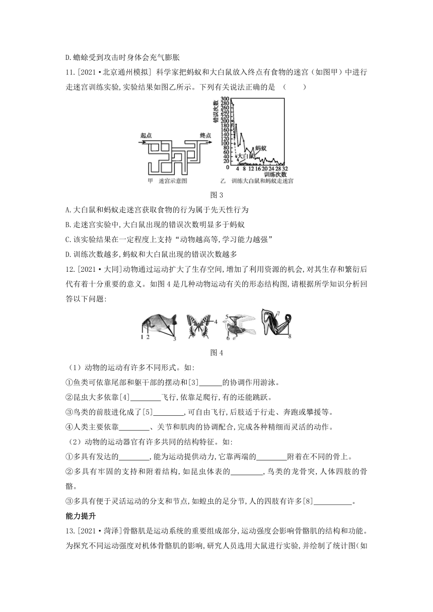 2022年人教版中考生物一轮复习训练：动物的运动和行为（word版含解析）