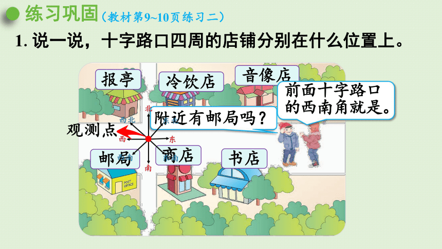 2021-2022学年 人教版数学三年级下册1  位置与方向（一） 练习二   课件(共28张PPT)