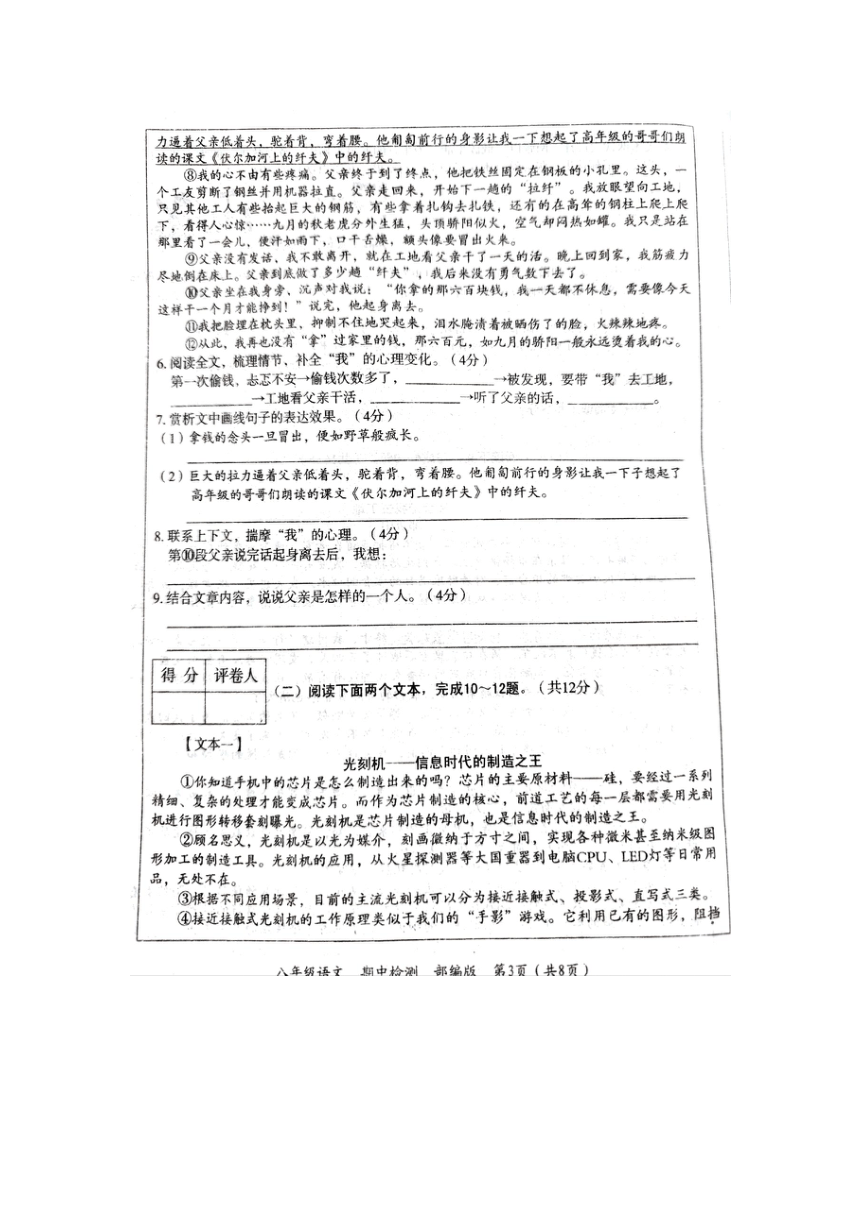 河南省周口市沈丘县2023-2024学年八年级下学期期中考试语文试题（含解析）
